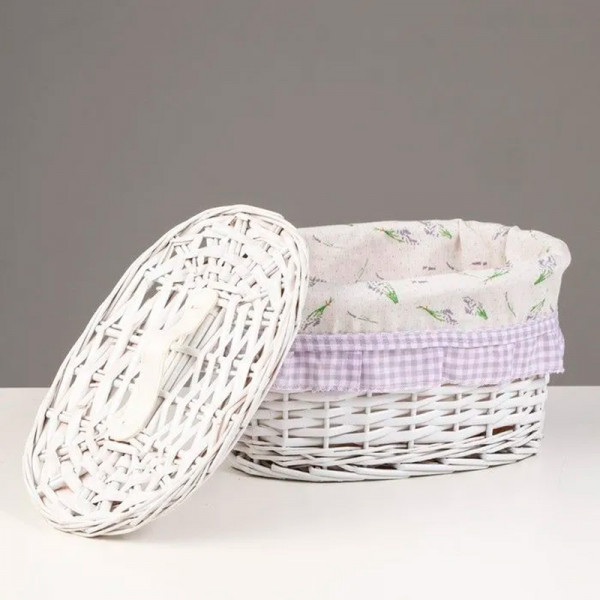 Овальная корзина для белья "Лаванда" 36х26х25 см (белый) Овальная корзина для белья "Лаванда" 36х26х25 см (белый)