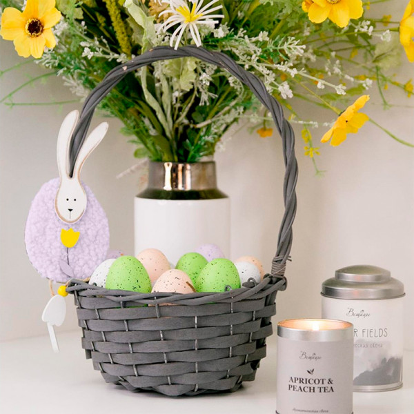 Подарочная круглая корзина с ручкой 30х14 см (графит) Подарочная круглая корзина с ручкой 30х14 см (графит)