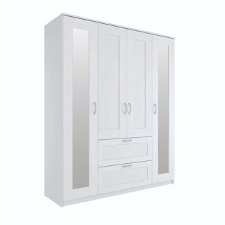 Шкаф 4-х дверный с зеркалами и с двумя ящиками "Сириус" белый