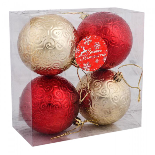 Набор шаров пластик "Ажурный блеск" золотисто-красный Набор шаров пластик "Ажурный блеск" золотисто-красный
