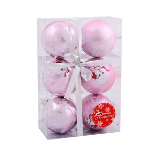 Набор шаров "Весёлый снеговик" 6 шт, d-7 см (Розовый)