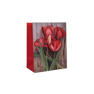 Подарочный пакет "Красные Тюльпаны" 18х23 см
