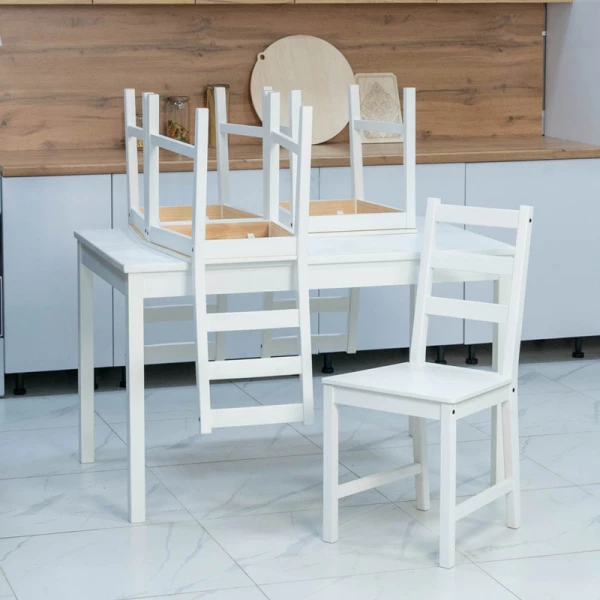 Столовый комплект 1+4 стульев мод "Ladder Back" белый Столовый комплект 1+4 стульев мод "Ladder Back" белый