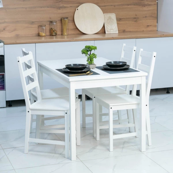 Столовый комплект 1+4 стульев мод "Ladder Back" белый Столовый комплект 1+4 стульев мод "Ladder Back" белый