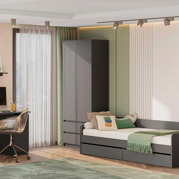 Модульная система "Денвер" Шкаф двухстворчатый с ящиками (Серия 2) Графит серый Модульная система "Денвер" Шкаф двухстворчатый с ящиками (Серия 2) Графит серый