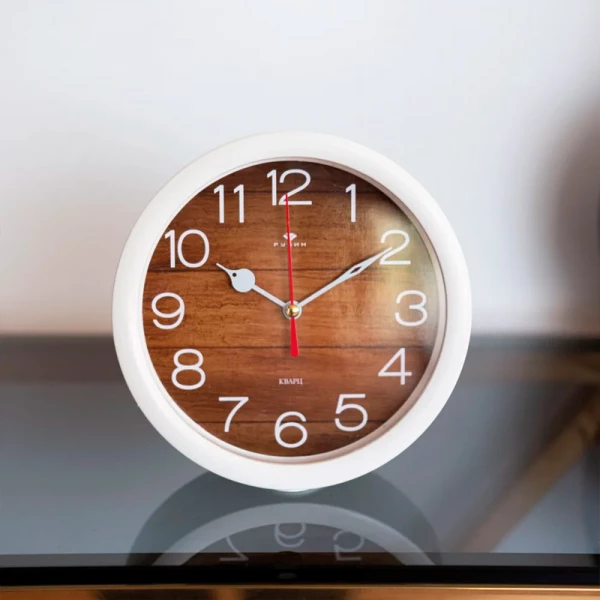 В4-039 (20) Будильник кварц d=15см, корпус белый "Дерево" "Рубин" В4-039 (20) Будильник кварц d=15см, корпус белый "Дерево" "Рубин"